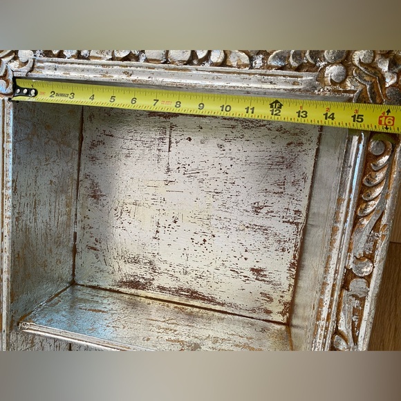 Anthropologie Silver Etched Carved Open Shelf Storage - Picture 9 of 10